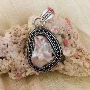 NEW Natural Biwa Pearl 925 Silver Pendant